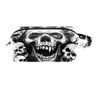 Trousse de toilette de voyage pour femme en cuir microfibre avec fermeture éclair, crânes de zombies, chauves-souris volantes, multicolore, 8.2x3.1x3.5 in/21x8x9 cm, Trousse de toilette