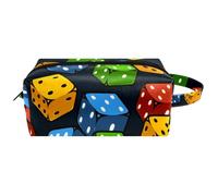 Trousse de toilette de voyage pour femme en cuir microfibre avec fermeture éclair, dés de casino colorés, multicolore, 8.2x3.1x3.5 in/21x8x9 cm, Trousse de toilette
