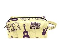 Trousse de toilette de voyage pour femme en cuir microfibre avec fermeture éclair, guitare, tambour, saxophone, livre de musique et notes, multicolore, 8.2x3.1x3.5 in/21x8x9 cm, Trousse de toilette
