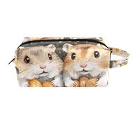 Trousse de toilette de voyage pour femme en cuir microfibre avec fermeture éclair, hamsters et noix dans un panier, multicolore, 8.2x3.1x3.5 in/21x8x9 cm, Trousse de toilette