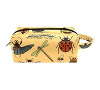 Trousse de toilette de voyage pour femme en cuir microfibre avec fermeture éclair, insectes, mites d'abeilles, mille-pattes, multicolore, 8.2x3.1x3.5 in/21x8x9 cm, Trousse de toilette