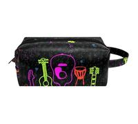 Trousse de toilette de voyage pour femme en cuir microfibre avec fermeture éclair, instruments de musique, guitare, violon, multicolore, 8.2x3.1x3.5 in/21x8x9 cm, Trousse de toilette