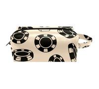 Trousse de toilette de voyage pour femme en cuir microfibre avec fermeture éclair, jetons de casino et dés, multicolore, 8.2x3.1x3.5 in/21x8x9 cm, Trousse de toilette