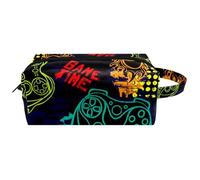 Trousse de toilette de voyage pour femme en cuir microfibre avec fermeture éclair, joysticks de feu colorés, Game Time, multicolore, 8.2x3.1x3.5 in/21x8x9 cm, Trousse de toilette