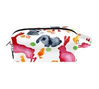 Trousse de toilette de voyage pour femme en cuir microfibre avec fermeture éclair, lièvre de Pâques, lapin et œufs de poule, multicolore, 8.2x3.1x3.5 in/21x8x9 cm, Trousse de toilette
