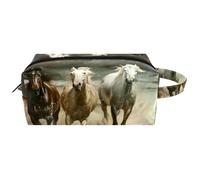 Trousse de toilette de voyage pour femme en cuir microfibre avec fermeture éclair, motif cheval au galop dans la mer, multicolore, 8.2x3.1x3.5 in/21x8x9 cm, Trousse de toilette
