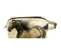 Trousse de toilette de voyage pour femme en cuir microfibre avec fermeture éclair, motif cheval au galop, multicolore, 8.2x3.1x3.5 in/21x8x9 cm, Trousse de toilette
