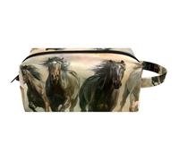 Trousse de toilette de voyage pour femme en cuir microfibre avec fermeture éclair, motif chevaux au galop, multicolore, 8.2x3.1x3.5 in/21x8x9 cm, Trousse de toilette