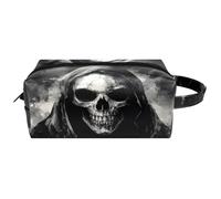 Trousse de toilette de voyage pour femme en cuir microfibre avec fermeture éclair, motif crâne de zombies, multicolore, 8.2x3.1x3.5 in/21x8x9 cm, Trousse de toilette