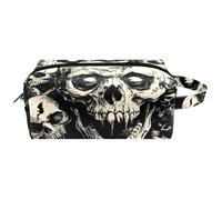Trousse de toilette de voyage pour femme en cuir microfibre avec fermeture éclair, motif crânes de zombies d'Halloween, multicolore, 8.2x3.1x3.5 in/21x8x9 cm, Trousse de toilette
