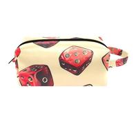 Trousse de toilette de voyage pour femme en cuir microfibre avec fermeture éclair, motif de dés casino rouge, multicolore, 8.2x3.1x3.5 in/21x8x9 cm, Trousse de toilette