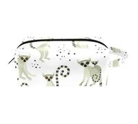 Trousse de toilette de voyage pour femme en cuir microfibre avec fermeture éclair, motif lémurien d'Afrique Madagascar, multicolore, 8.2x3.1x3.5 in/21x8x9 cm, Trousse de toilette