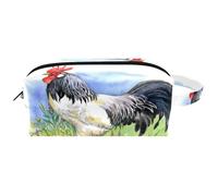 Trousse de toilette de voyage pour femme en cuir microfibre avec fermeture éclair, motif poule bantum, multicolore, 8.2x3.1x3.5 in/21x8x9 cm, Trousse de toilette