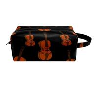 Trousse de toilette de voyage pour femme en cuir microfibre avec fermeture éclair, motif violon, multicolore, 8.2x3.1x3.5 in/21x8x9 cm, Trousse de toilette