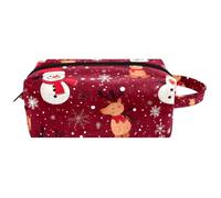 Trousse de toilette de voyage pour femme en cuir microfibre avec fermeture éclair, Noël, Noël, rennes, flocons de neige, multicolore, 8.2x3.1x3.5 in/21x8x9 cm, Trousse de toilette