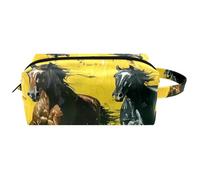 Trousse de toilette de voyage pour femme en cuir microfibre avec fermeture éclair, peinture à l'huile au galop, multicolore, 8.2x3.1x3.5 in/21x8x9 cm, Trousse de toilette