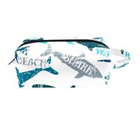 Trousse de toilette de voyage pour femme en cuir microfibre avec fermeture éclair, requin marteau et requins, multicolore, 8.2x3.1x3.5 in/21x8x9 cm, Trousse de toilette