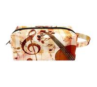 Trousse de toilette de voyage pour femme en cuir microfibre avec fermeture éclair, rose grunge et notes de musique violon, multicolore, 8.2x3.1x3.5 in/21x8x9 cm, Trousse de toilette