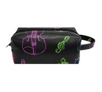 Trousse de toilette de voyage pour femme en cuir microfibre avec fermeture éclair, violon coloré et notes de musique, multicolore, 8.2x3.1x3.5 in/21x8x9 cm, Trousse de toilette
