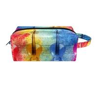 Trousse de toilette de voyage pour femme en cuir microfibre avec fermeture éclair, violon coloré et partition de musique, multicolore, 8.2x3.1x3.5 in/21x8x9 cm, Trousse de toilette