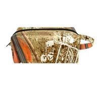 Trousse de toilette de voyage pour femme en cuir microfibre avec fermeture éclair, violon grunge, note de musique, multicolore, 8.2x3.1x3.5 in/21x8x9 cm, Trousse de toilette