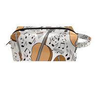 Trousse de toilette de voyage pour femme en cuir microfibre avec fermeture éclair, violon, instrument de musique et notes, multicolore, 8.2x3.1x3.5 in/21x8x9 cm, Trousse de toilette