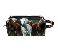 Trousse de toilette de voyage pour femme - En cuir microfibre - Pratique - Avec fermeture éclair - Chevaux au galop dans l'obscurité, multicolore, 8.2x3.1x3.5 in/21x8x9 cm, Trousse de toilette