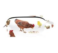 Trousse de toilette de voyage pour femme - En cuir microfibre - Pratique - Avec fermeture éclair - Motif poule mange des vers et œufs de poussins, multicolore, 8.2x3.1x3.5 in/21x8x9 cm, Trousse de