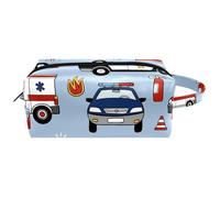 Trousse de toilette de voyage pour femme - En cuir microfibre - Pratique - Avec fermeture éclair - Voiture de police d'urgence - Camion de pompiers - Avion, multicolore, 8.2x3.1x3.5 in/21x8x9 cm,