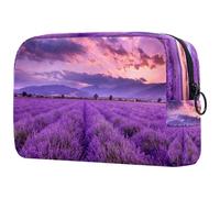 Trousse de toilette de voyage pour femme, grande trousse de maquillage pratique avec fermeture éclair, mauve et fleur de lavande, multicolore, 18.5x7.5x13cm/7.3x3x5.1in, Trousse de toilette