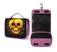 Trousse de toilette de voyage pour femme, motif tête de mort et feuille de citrouille, organiseur de maquillage à suspendre avec crochet pour shampooing