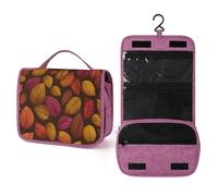 Trousse de toilette de voyage pour femme - Texture feuille d'automne - Organisateur de maquillage à suspendre avec crochet pour shampooing