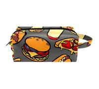 Trousse de toilette de voyage pour femme, trousse de maquillage en cuir microfibre avec fermeture éclair, Fast Foods Hamburger Pizza Hot-Dog, multicolore, 8.2x3.1x3.5 in/21x8x9 cm, Trousse de toilette