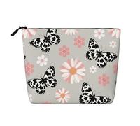 Trousse de toilette de voyage pour femmes - Petite trousse de maquillage mignonne et imperméable à motif marguerite et papillon - Organisateur de maquillage pliable pour pinceaux, outils et accessoire
