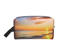 Trousse de toilette de voyage pour homme et femme - Grande trousse de maquillage portable en cuir - Beau lever de soleil tropical sur la plage - Avec crochet de suspension - Sac de salle de bain de