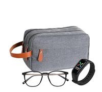 Trousse de toilette de voyage pour homme, grande capacité avec séparateur, sac de salle de bain portable pour homme et femme, Oxford cationique 300D, poignée incluse, Gris, Refer to description