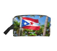 Trousse de toilette de voyage pour homme, grande capacité, motif drapeau de Porto Rico, grenouille, palmiers, blanc, Taille unique