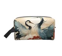 Trousse de toilette de voyage résistante à l'eau avec motif de drapeaux à carreaux Noir/blanc Grande capacité de rangement portable pour salle de sport ou essentiels quotidiens, Deux grues japonaises