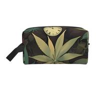 Trousse de toilette de voyage résistante à l'eau, motif camouflage marron, grande capacité, rangement portable pour salle de sport/essentiels quotidiens, A Puff in Time Weed Marijuana, Taille unique