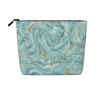 Trousse de toilette de voyage réutilisable avec fermeture éclair - Motif azurite bleu sarcelle et feuille d'or - Grande capacité