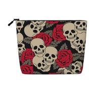 Trousse de toilette de voyage réutilisable avec motif tête de mort et roses - Grande capacité - Avec fermeture éclair