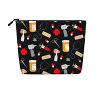 Trousse de toilette de voyage réutilisable en chanvre avec motif de médecine de dessin animé - Accessoires cosmétiques réutilisables pour femme - Utilisations multiples, Noir , Taille unique