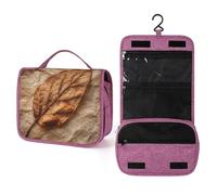 Trousse de toilette de voyage rustique à texture de feuille séchée pour femme, organiseur de maquillage à suspendre avec crochet pour shampooing