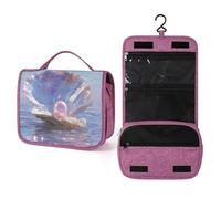 Trousse de toilette de voyage scintillante en coquillage d'huître irisé pour femme, organiseur de maquillage à suspendre avec crochet pour shampooing