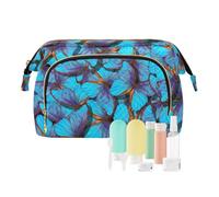 Trousse de toilette de voyage Trousse de maquillage cosmétique Vol papillon bleu pour femmes hommes filles, fleurs de printemps imperméables maquillage cosmétique lavage organisateur sac pour