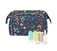 Trousse de toilette de voyage, trousse de maquillage d'été, motif floral, herbes, feuilles pour femmes, hommes, filles, fleurs sauvages, trousse de rangement étanche pour cosmétiques essentiels de