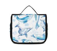 Trousse de Toilette de Voyage, Trousse de Maquillage Portable, Trousse de Toilette Simple zèbre Noire pour Homme et Femme, Aquarelle Mignon Dauphin, 22.5x18.5cm