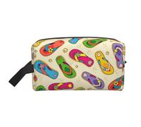 Trousse de toilette de voyage vintage résistante à l'eau pour disques vinyles - Grande capacité de rangement portable pour salle de sport/essentiels quotidiens, Tongs colorées., Taille unique