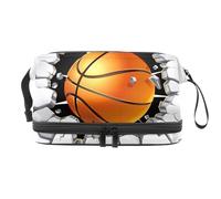 Trousse de toilette double couche avec compartiment à brosse Motif basketball in the Damage Wall Crack Pour femmes et filles, multicolore, 27x15x14 cm/10.6x5.9x5.5 in, Trousse de toilette