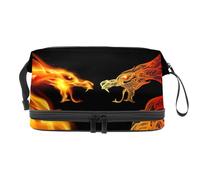 Trousse de toilette double couche avec compartiment à pinceaux pour femme et fille Motif dragon de feu, multicolore, 27x15x14 cm/10.6x5.9x5.5 in, Trousse de toilette